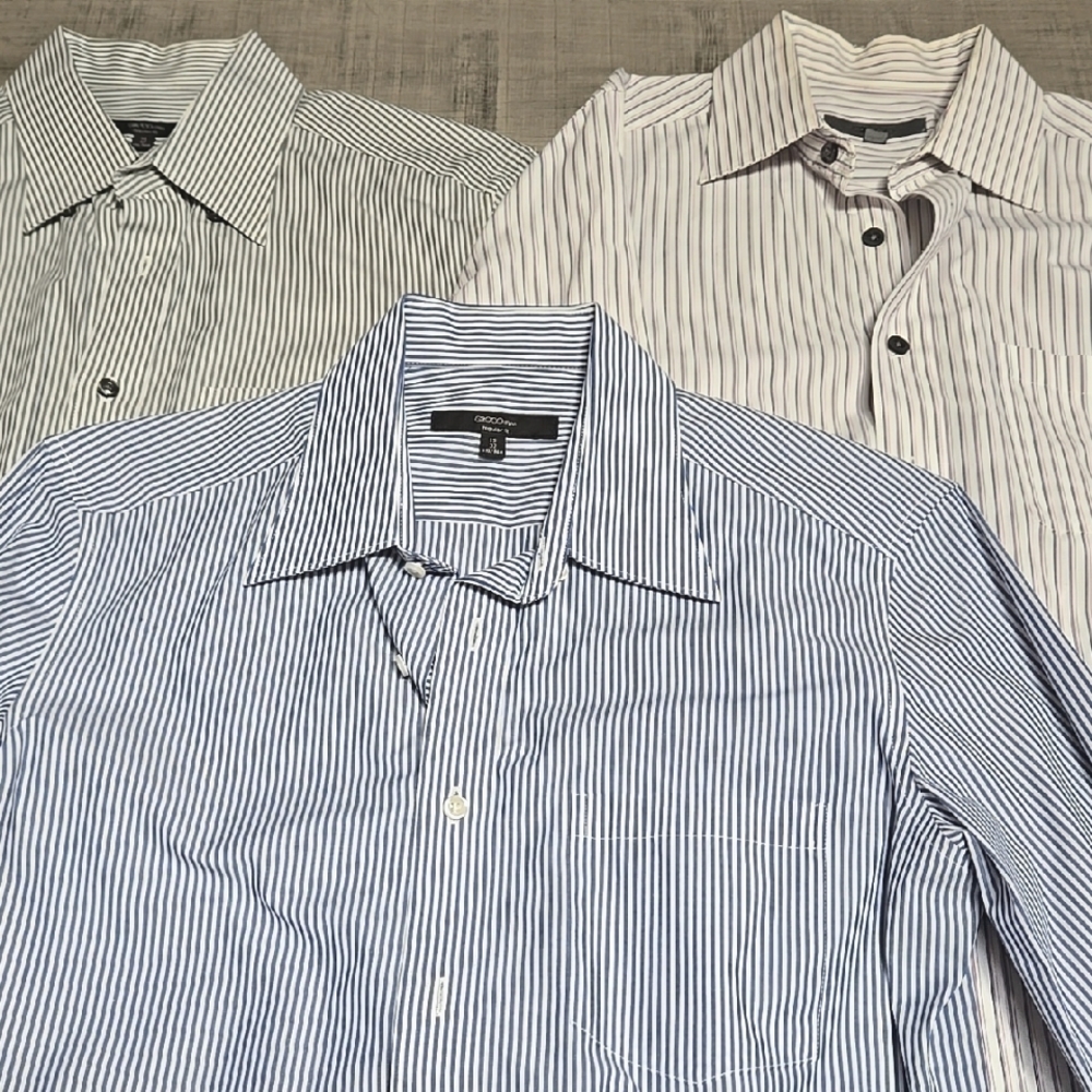 Lot Of 3 Mens Blue and White Dress Shirts with Elegant Stripes
